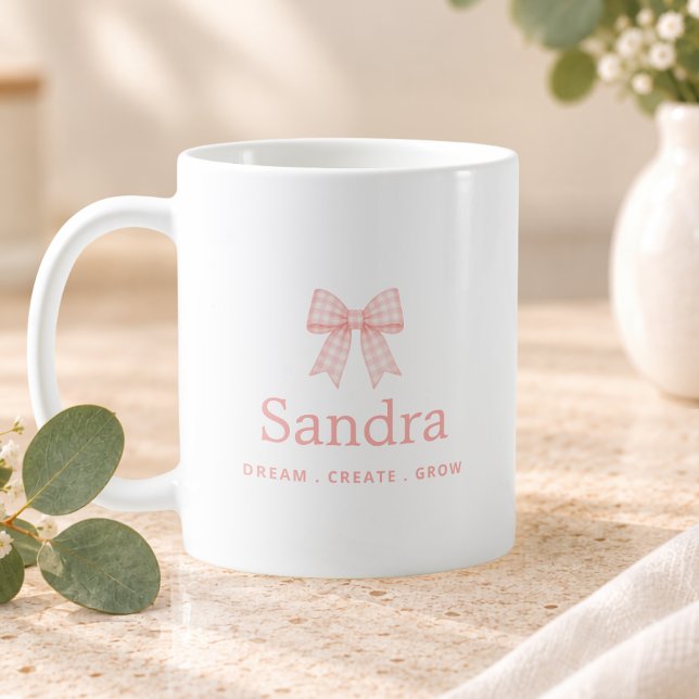Gingham Pink Bow Name Positive Quote Coffee Mug (Creator Uploaded)
