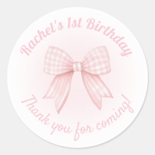 gingham pink bow thank you for coming classic round sticker