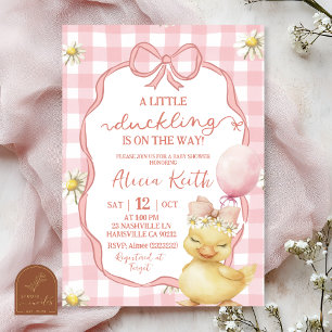 Gingham Pink Daisy Yellow Duck Baby Shower Invitation