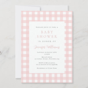 Gingham Pink Girl Baby Shower Invitation