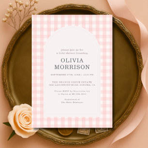 Gingham Pink Girl Baby Shower Invitation