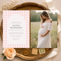 Gingham Pink Girl Photo Baby Shower