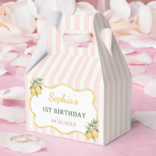 Gingham Pink Lemon Themed 1st Birthday Favour Box