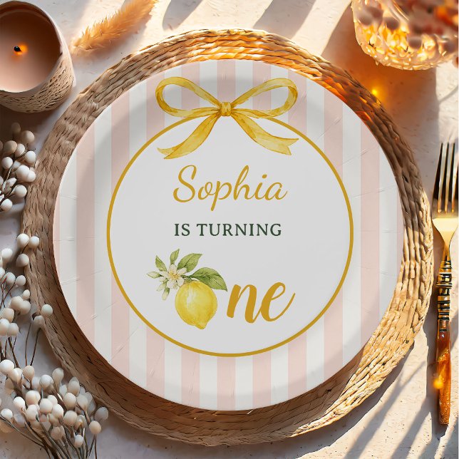 Gingham Pink Lemon Themed 1st Birthday Paper Plate (Creator Uploaded)