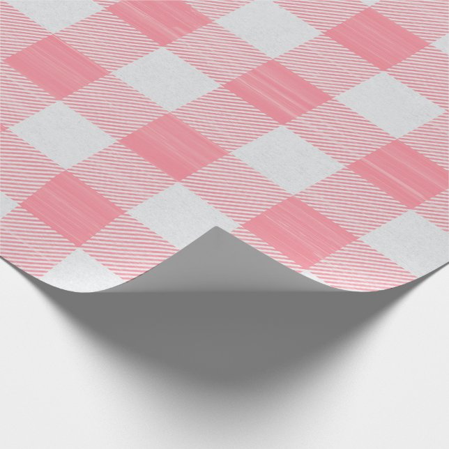 Gingham Pink Plaid Girly Baby Girl Shower Cute Wrapping Paper (Corner)