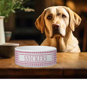 Gingham Pink Plaid Personalised Name    Bowl