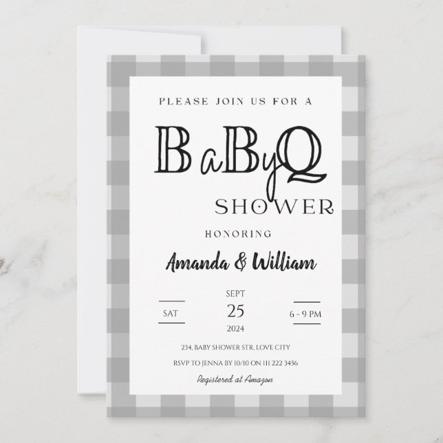 Gingham Plaid  BBQ Baby Couples Shower Invitation (Front)