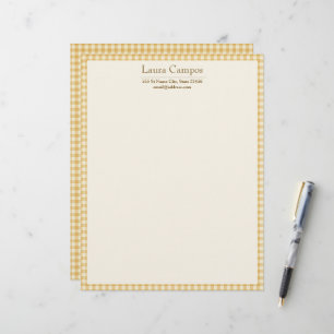 Gingham Plaid Elegant Farmhouse Yellow Personal Custom Letterhead