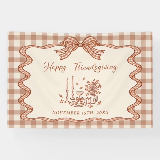 Gingham Plaid Friendsgiving Dinner Banner (Horizontal)