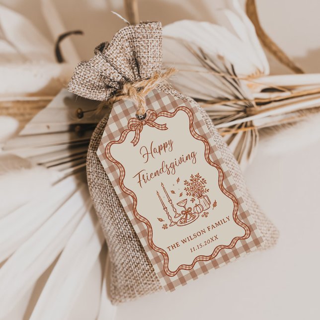 Gingham Plaid Friendsgiving Dinner Gift Tags (Creator Uploaded)