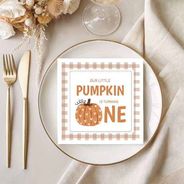 Gingham Plaid Little Pumpkin Paper Napkins (Creator Uploaded)