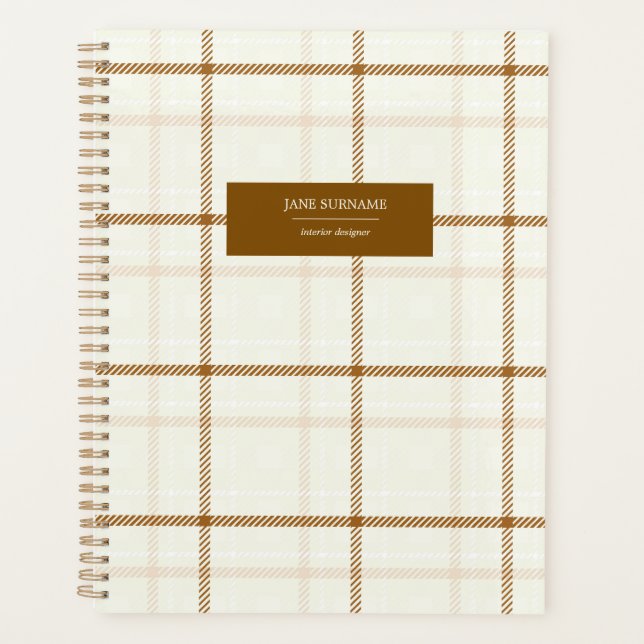 Gingham plaid neutral brown ivory pastel colour planner (Front)