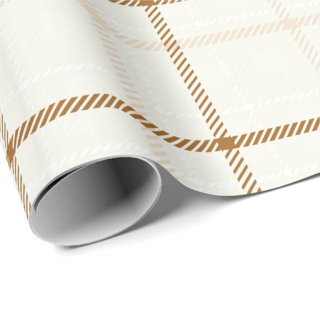 Gingham plaid neutral brown ivory pastel colour wrapping paper (Roll Corner)
