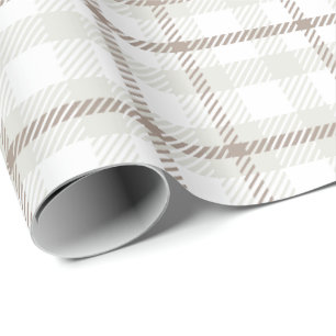 Gingham plaid neutral coffee latte stripes  wrapping paper