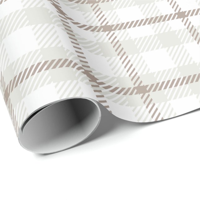 Gingham plaid neutral coffee latte stripes  wrapping paper (Roll Corner)