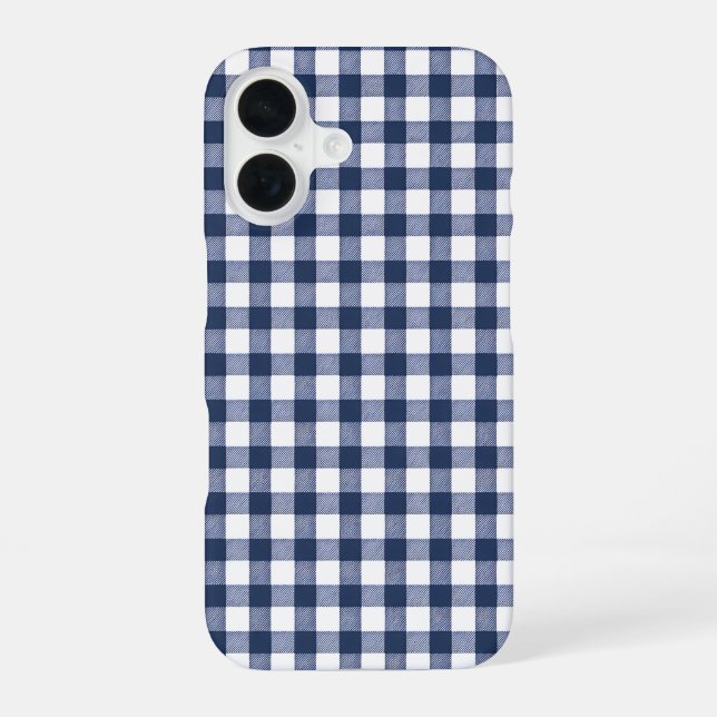 Gingham Plaid Pattern - Navy Blue iPhone 16 Case (Back)