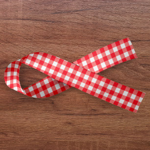 Gingham Plaid Red & White Satin Ribbon