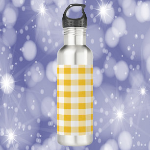 Gingham Plaid Yellow and White 710 Ml Water Bottle