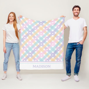 Gingham Plaids Hearts Seamless Pattern Fleece Blanket
