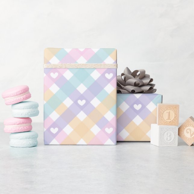 Gingham Plaids Hearts Wrapping Paper (Baby Shower)