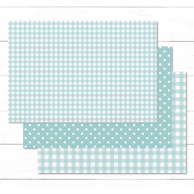 Gingham Polka Dots Pastel Turquoise Mix and Match Wrapping Paper Sheet (Elegant aqua blue, pastel turquoise gingham checks and white polka dots wrapping paper sheets.)
