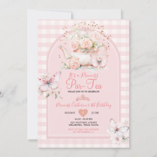 Gingham Princess ParTea Pink Butterfly Birthday  Invitation