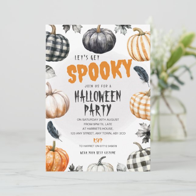 Gingham Pumpkins Halloween Party Invite (Standing Front)