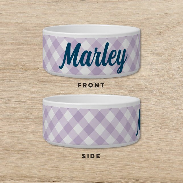 Gingham Purple Blue Dog Cat Pet Bowl (Creator Uploaded)