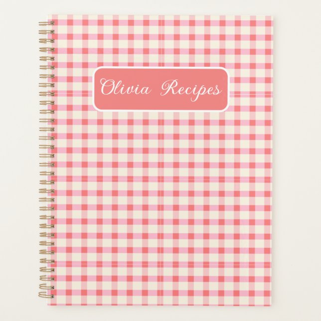 Gingham Recipes Blush Pink Check Cute Feminine Planner (Front)