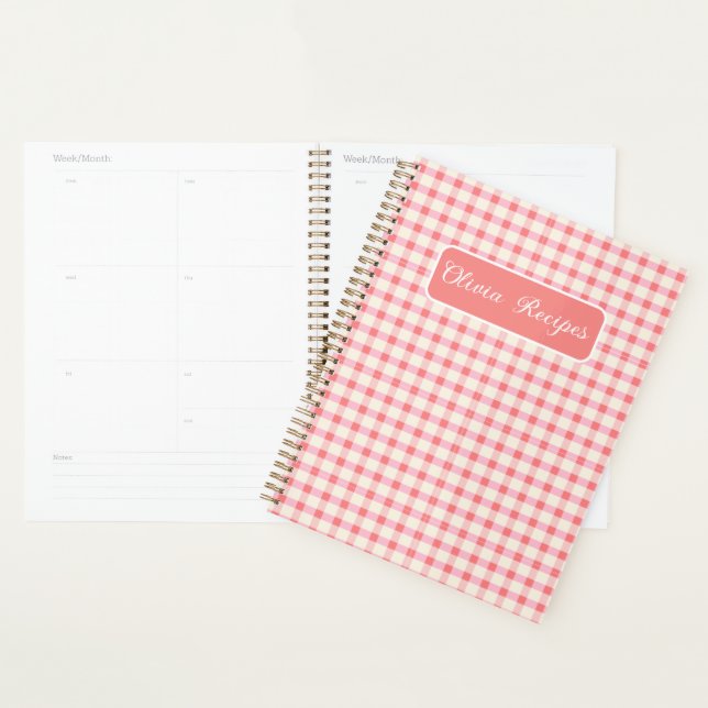 Gingham Recipes Blush Pink Check Cute Feminine Planner (Display)