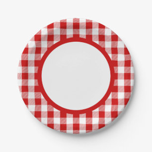 Gingham Red And White Checks Plaid Party, Wedding Paper Plate