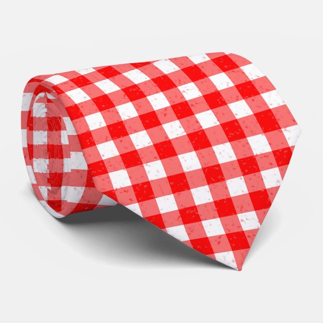 Gingham Red and White Pattern Neck Tie (Rolled)