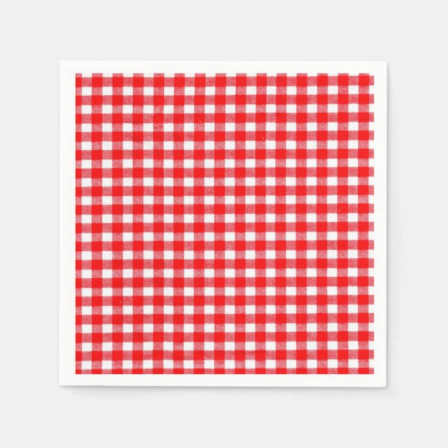 Gingham red and white traditional picnic napkin (Front)