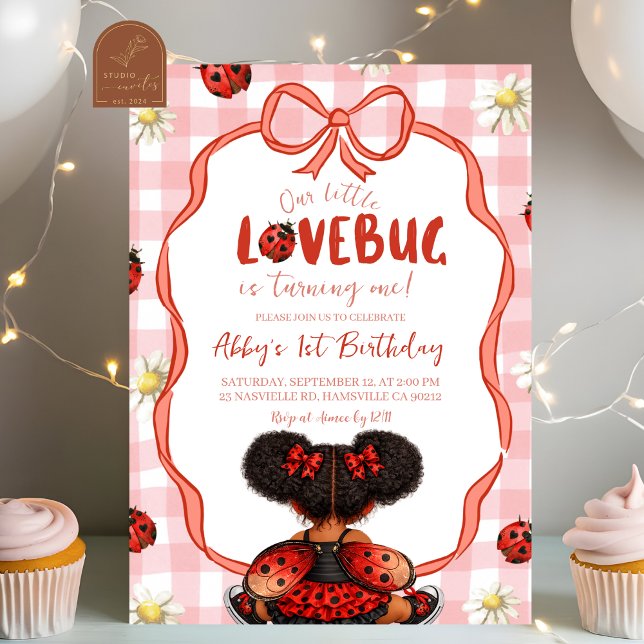 Gingham Red Ladybug 1st Birthday Invitation_ Invitation (Creator Uploaded)