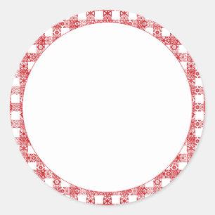 Gingham red white blank lace grid vintage plaid  classic round sticker