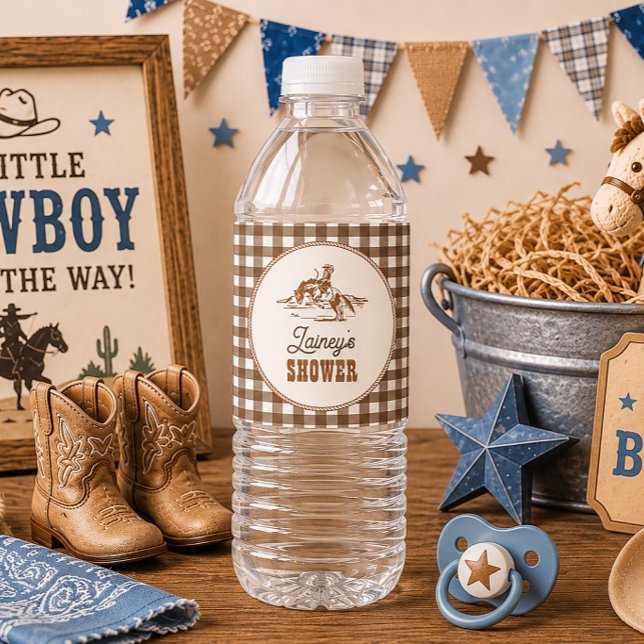Gingham Rodeo Baby Shower Water Bottle Labels (Creator Uploaded)