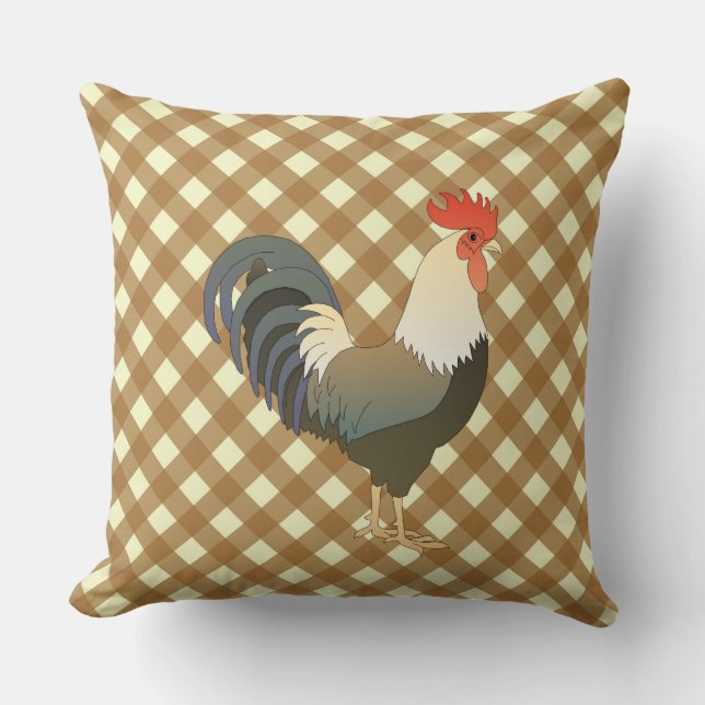 GINGHAM ROOSTER CUSHION (Front)