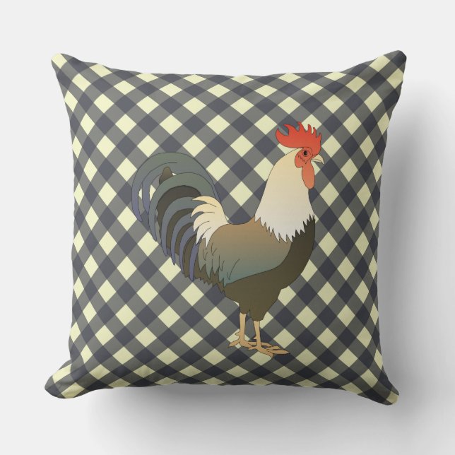 GINGHAM ROOSTER CUSHION (Front)