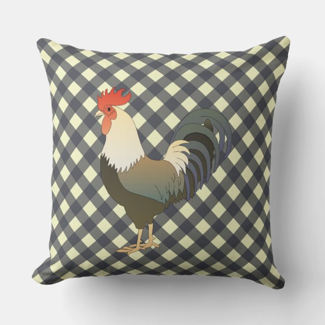 GINGHAM ROOSTER CUSHION (Front)
