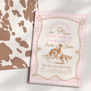 Gingham Rope Cowgirl Birthday Invitation