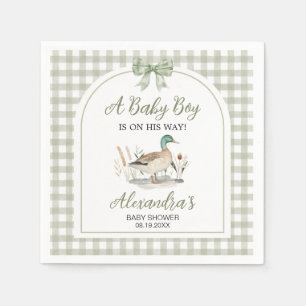 Gingham Sage Green Mallard Duck Baby Shower Napkin