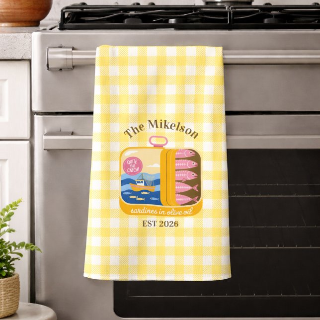 Gingham Sardines Custom Family Name Tea Towel (Creator Uploaded)