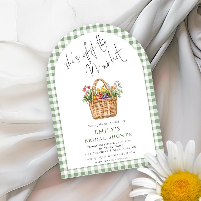Gingham She’s off the Market Bridal Shower Arch Invitation (Creator Uploaded)