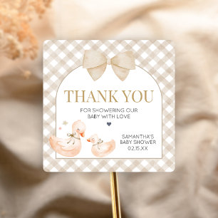 Gingham Silly Goose Baby Shower Square Sticker
