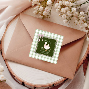 Gingham Silly Goose Mama & Baby Thank You Square Sticker