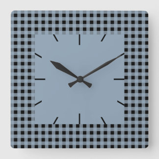 Gingham Slate and Black Square Wall Clock
