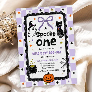 Gingham Spooky One Halloween Birthday Party Invitation