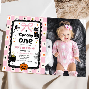 Gingham Spooky One Halloween Birthday Party Photo Invitation