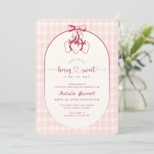 Gingham Strawberry Berry Sweet Baby Shower Invitation
