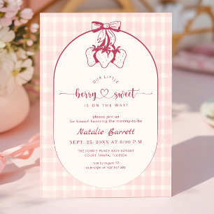 Gingham Strawberry Berry Sweet Baby Shower Invitation